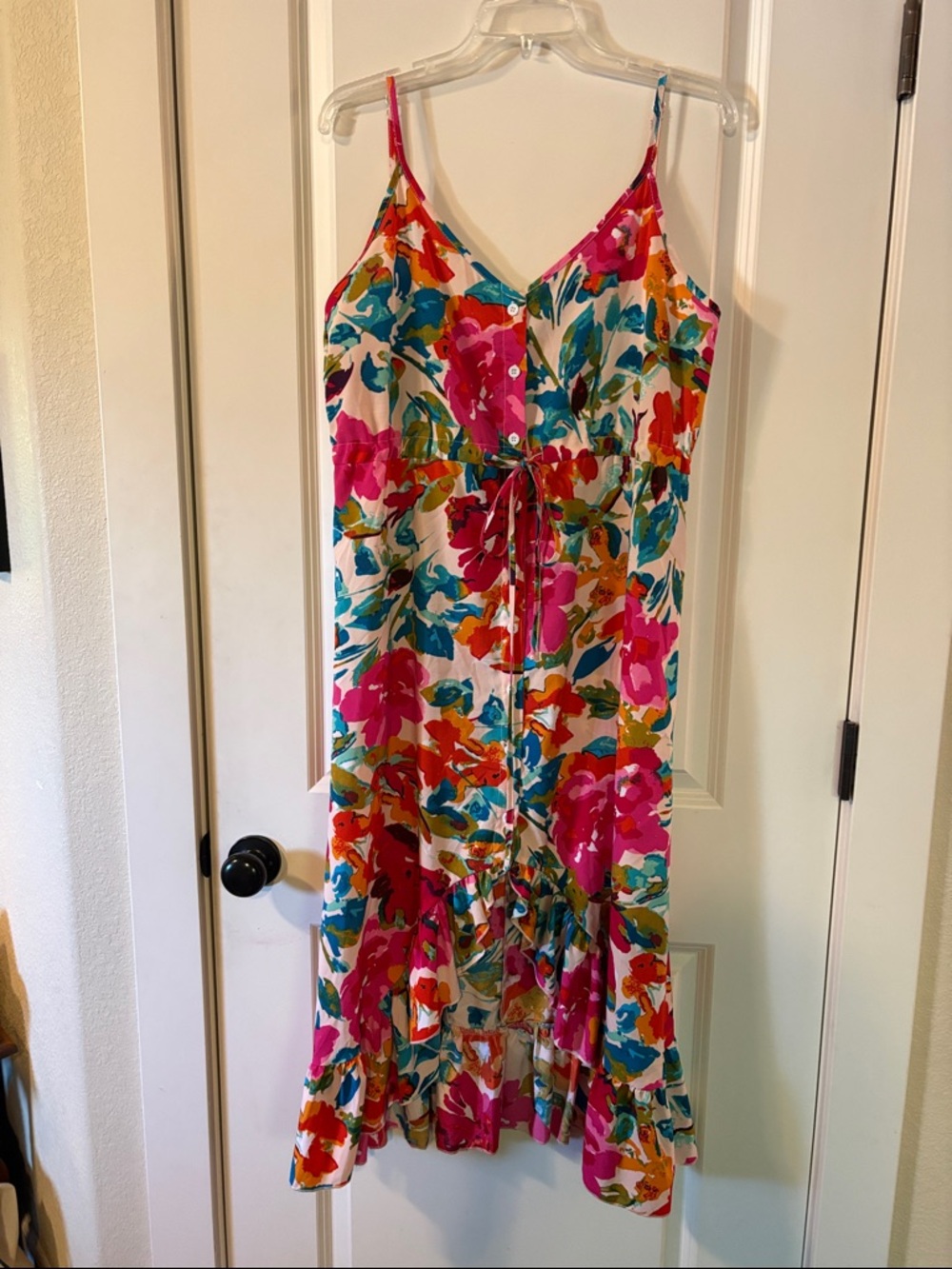 Vibrant Floral Midi Dress - Pink, Teal & Orange